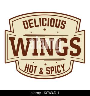 Delicious wings label or icon on white background, vector illustration Stock Vector