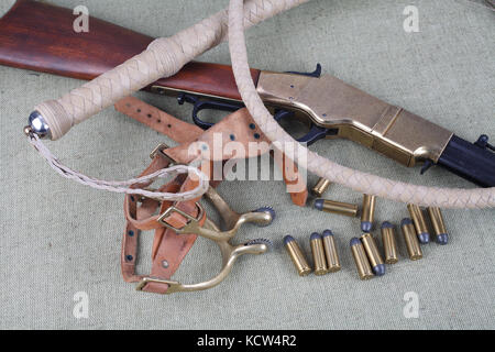 Wild west rifle and ammunition Stock Photo