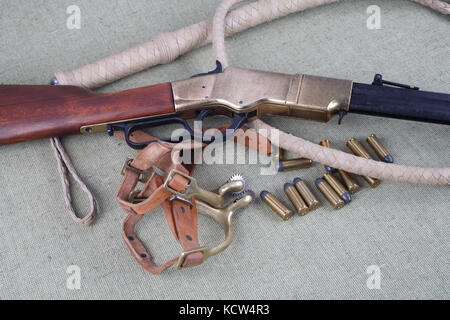 Wild west rifle and ammunition Stock Photo