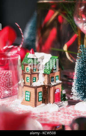 Beautifully decorated table for Christmas dinner Stock Photo