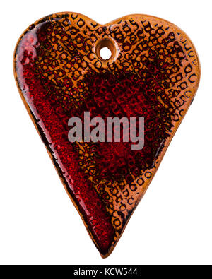 Red handmade ceramic heart isolated on white Stock Photo