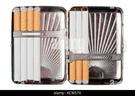 Cigarette case wit some cigarettes isolated on white Stock Photo