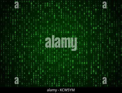 Vector binary code green background. Big data and programming hacking, deep decryption and encryption, computer streaming numbers 1,0. Coding Hacker Stock Vector
