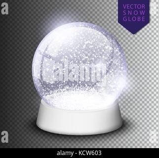 Snow globe empty template isolated on transparent background. Christmas magic ball. Realistic Xmas snowglobe vector illustration. Winter in glass ball Stock Vector