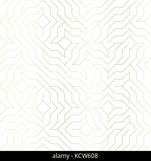 Seamless vector geometric golden line pattern. Abstract background with gold texture on white. Simple minimalistic graphic print. Repeating modern Stock Vector