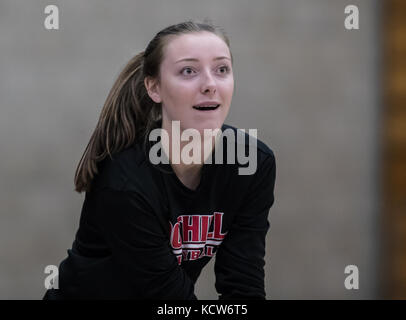 Volleyball action with Chico High vs. Foothill in Palo Cedro, California. Stock Photo