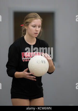 Volleyball action with Chico High vs. Foothill in Palo Cedro, California. Stock Photo