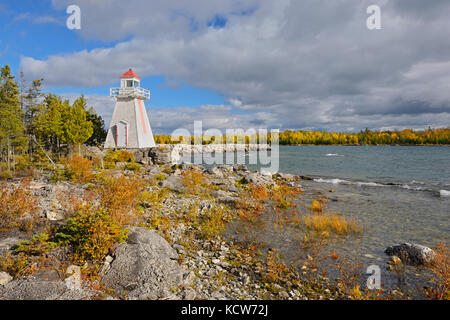 Lighthouse on Lake Huron at South Baymouth, Manitoulin Island, Ontario, Canada Stock Photo