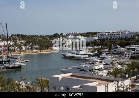 View from above of yachts moored in Marina De Cala D'Or, Cala d'Or, Majorca, Balearic Islands, Spain. Stock Photo