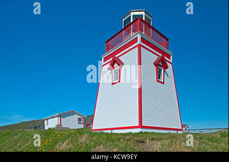 Lighthouse at Fishing Point (also known as Fox Point), St. Anthony, Newfoundland & Labrador, Canada Stock Photo