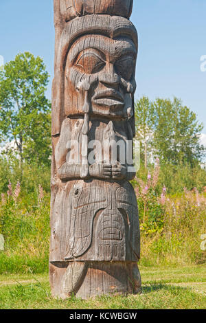 Kispiox Totem Poles. Gitxsan village. Northwest Coast First Nations. Kispiox Valley. , Kispiox, British Columbia, Canada Stock Photo