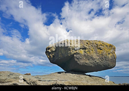 Balance Rock. Skidegate. Graham Island. , Haida Gwaii (formerly the Queen Charlotte Islands), British Columbia, Canada Stock Photo