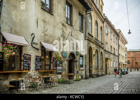 Restaurant in the jewish district kazimeirz in Krakow, Poland, September 16, 2017 Stock Photo