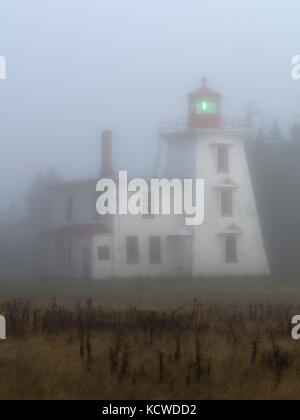 Blockhouse Lighthouse, Fort Amherst, fog, Prince Edward Island National, Canada, National Historic Site Stock Photo