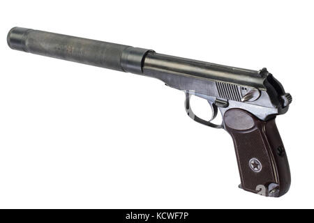 handgun with silencer on white background Stock Photo