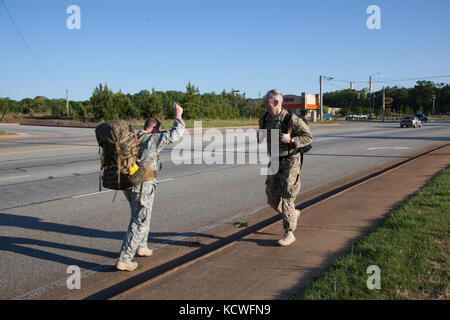 Testing for the German Armed Forces Badge for Military Proficiency was hosted and conducted by the 2-263rd Air Defense Artillery Battalion in Anderson, S.C., April 23-24, 2016. The test was proctored by U.S. Army 1st Lt. Matthew Hannon and U.S. Army Sgt. Celeste Vickery of the 2-263rd ADA BN, South Carolina Army National Guard, and was overseen by German Army 1st Lt. Thomas Taupp and German Army Sgt. Maj. Sven Theede of the German Armed Forces Command. The participants who completed the test included fourteen U.S. Soldiers from across the South Carolina Army National Guard and the ROTC program Stock Photo