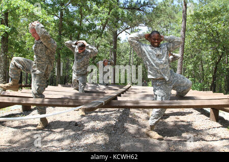 National Guard Soldiers from across South Carolina overcome a variety of obstacles as they progress through the confidence course, May 15, on Ft. Jackson. The Soldiers are part of the very first Lifestyle Enhancement Achievement Program (LEAP) class which is designed to teach healthy live style choices, improve scores on the Army Physical Fitness Test and reduce the number of Soldiers failing the height and weight tests. LEAP is a two-week course that will be available to Soldiers struggling with health and fitness problems. Soldiers completing the program will then use their new found skills  Stock Photo