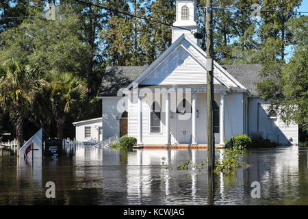 The Flooded town of Nichols S.C., heavy rains caused by Hurricane Matthew flooded the town which caused the evacuation of all its residents, Oct. 10, 2016. Governor Nikki Haley declared a State of Emergency Oct. 4, 2016 and the National Guard was called up to support state and county emergency management agencies and local first responders with coastal evacuations.  (U.S. Air National Guard photo by Tech. Sgt. Jorge Intriago) Stock Photo