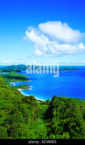 West coast of the Island Mahé, Republic of Seychelles.    Bay Grand Anse in the foreground, Bay Anse Boileau and Bay Anse a la Mouche in the backgroun Stock Photo