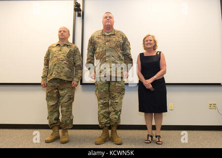 U.S. Army Brig. Gen. Roy Van McCarty, deputy adjutant general for the South Carolina National Guard, is promoted to the rank of Maj. Gen. at the South Carolina National Guard's Joint Force Headquarters building, Columbia, South Carolina, April 6, 2017. McCarty is responsible for monitoring the state’s National Guard readiness and training and also supervises the daily operations of the organization. (U.S. Air National Guard photo by Tech. Sgt. Jorge Intriago) Stock Photo