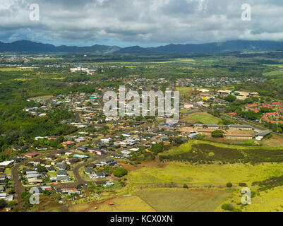 Aerial view of Lihue, Kauai, Hawaii on a cloudy day. Stock Photo