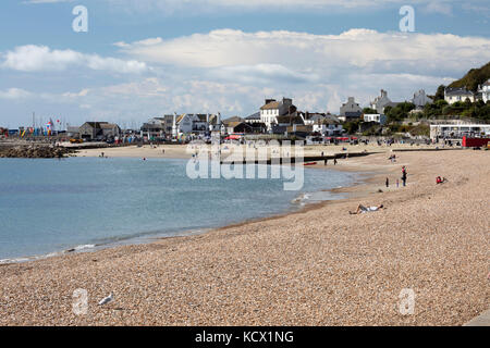 Shingle beach and the old town, Lyme Regis, Dorset, England, United Kingdom, Europe Stock Photo