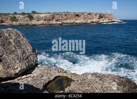 View of Cala Figuera bay and lighthouse, Cala Figuera, Mallorca, Balearic Islands, Spain. Stock Photo