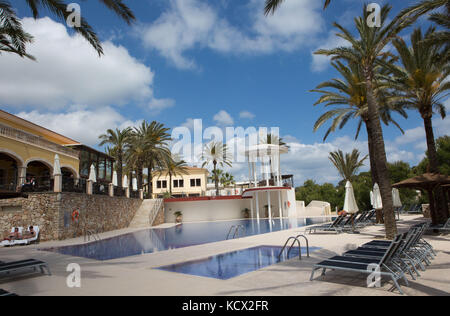 Swimming pool in Robinson Club Cala Serena, Cala dÕOr, Majorca, Balearic Islands, Spain. Stock Photo