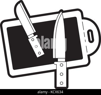 chopping board and knives black silhouette Stock Vector