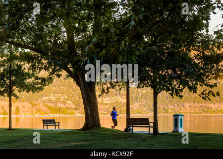 Woman jogging in City Park, Kelowna, Okanagan Region, British Columbia, Canada. Stock Photo