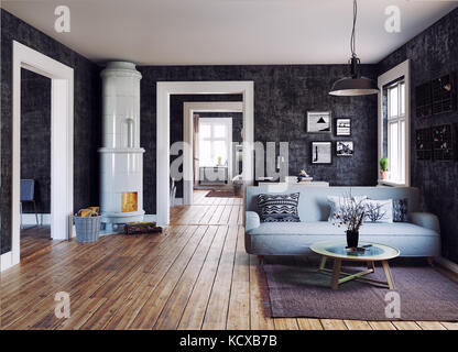 The Modern interior. Scandinavian design style. 3d rendering illustration concept Stock Photo