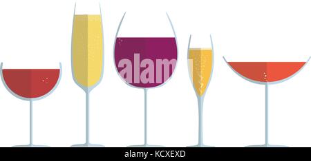 Wine Glasses Collection - flat style vector Stock Vector