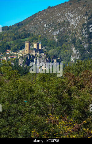 Castle of Foix (Chateau de Foix) . Cathar country. Ariege, Midi Pyrénées, France. Stock Photo