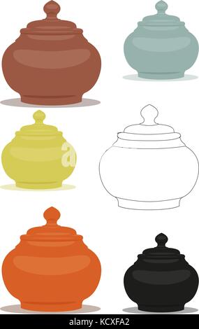 Sugar bowl of different cly types illustration set. Stock Vector