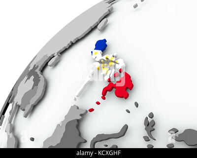 Map of Philippines with embedded flag on planet surface. 3D ...