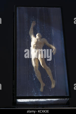 Humanoid, Sci-fi, cyborg, male figure, android trying to escape from a tank of water, civilization of the future, Blade runner Stock Photo
