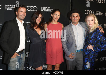 Emmett Malloy, Robbie Brenner, Jennifer Garner, Brendan Malloy and Maika Monroe attend 'The Tribes of Palos Verdes' screening during the 25th Hamptons International Film Festival on October 6, 2017 in East Hampton, New York. Stock Photo