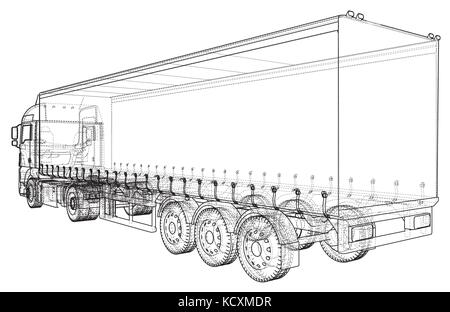 Cargo Truck Trailer. Wire-frame. EPS10 format. Vector rendering of 3d Stock Vector