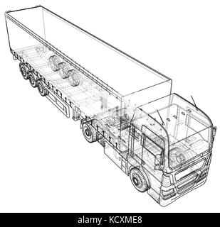 Cargo vehicle. Wire-frame. EPS10 format. Vector created of 3d. Stock Vector