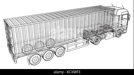 Cargo Truck Trailer. Abstract drawing. Wire-frame. EPS10 format. Vector created of 3d Stock Vector