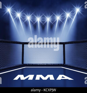 MMA cage lit by spotlights , Mixed martial arts fight night event Stock ...