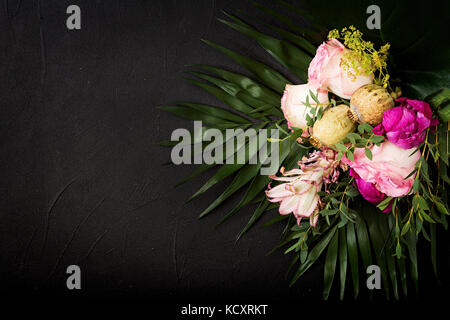 Beautiful bouquet mix of white, purple and pink flowers. Stock Photo