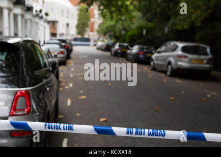 London, UK. 7th Oct, 2017. A police cordon close to the Natural History Museum in South Kensington where a car mounted the pavement and injured eleven people. The police have since announced that the incident was not terror-related. Credit: Mark Kerrison/Alamy Live News Stock Photo