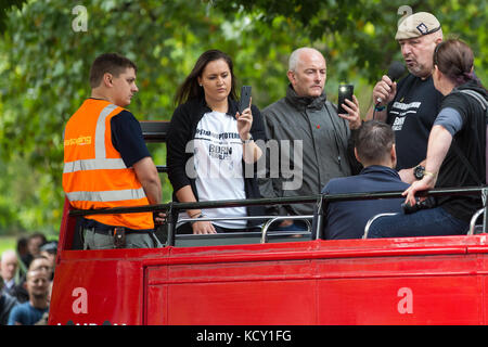 London, UK. 7th October, 2017. Phil Campion, former SAS soldier, addresses thousands of football before a 'march against extremism' through central London from Park Lane to Westminster Bridge. The FLA was formed following the London Bridge terror attack on 3rd June. Credit: Mark Kerrison/Alamy Live News Stock Photo