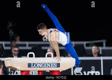 Montreal, Canada. 07th Oct, 2017. Gold medal winner Max Whitlock of Great Britain (194) on pommel horse during the apparatus finals of the Artistic Gymnastics World Championships 2017 at Olympic Stadium in Montreal, Canada. Daniel Lea/CSM/Alamy Live News Stock Photo