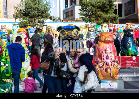 Birmingham, UK. 8th October, 2017. The final farewell of all the Big Sleuth bears with most of the bears at Eastside Park and 22 of the bears inside Millennium point. Its the last chance for the public to see all the bears together in one place before they are auctioned off to raise money for the Birmingam Childrens Hospital. Credit: steven roe/Alamy Live News Stock Photo