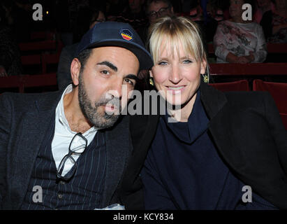 Munich, Germany. 7th Oct, 2017. Actor Adnan Maral and wife Franziska during the premiere gala of Circus Roncalli under the slogan '40 years of traveling towards the rainbow' at the Leonrods Plaza tent in Munich, Germany, 7 October 2017. The jubilee guest performance will last until the 12th of November 2017. Credit: Ursula Düren/dpa/Alamy Live News Stock Photo