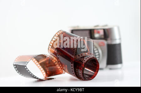 ,pictureof a vintage camera film roll on white background Stock Photo