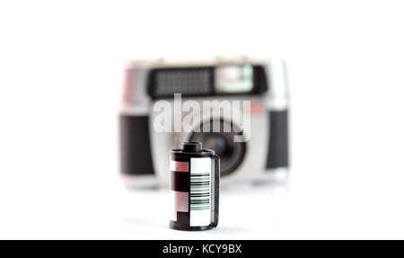 ,pictureof a vintage camera film roll on white background Stock Photo