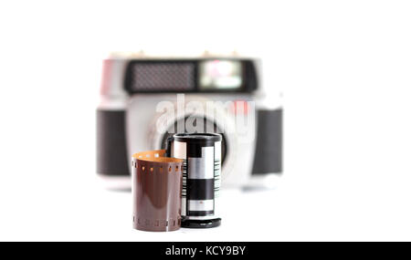 ,pictureof a vintage camera film roll on white background Stock Photo